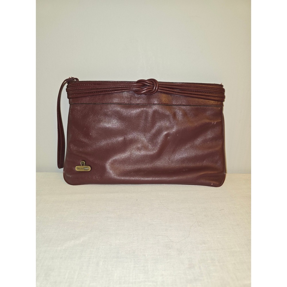 Etienne Aigner Women Clutch Bag Burgundy Leather Knot Detail Vintage OS Good